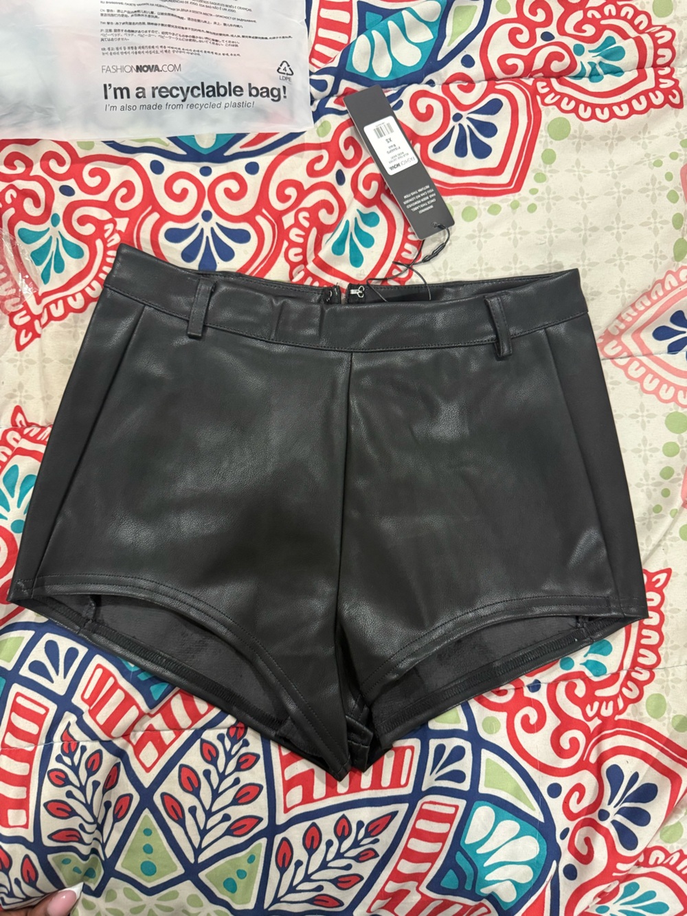 Fashion Nova Faux Leather High-Waist Black Women's Shorts